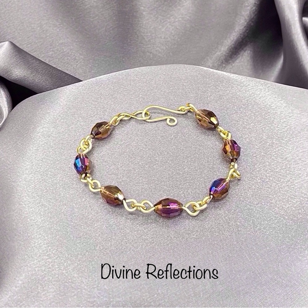 Crystal Bracelet,Purple Crystal Bracelet,Gold,Handcrafted